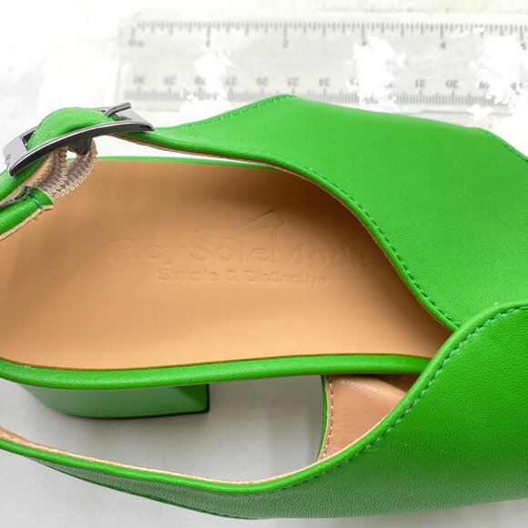 Green Matte Square Peep Toe Block Heel Slingback Sandal Chunky Heel Sandals - Picture 8 of 9